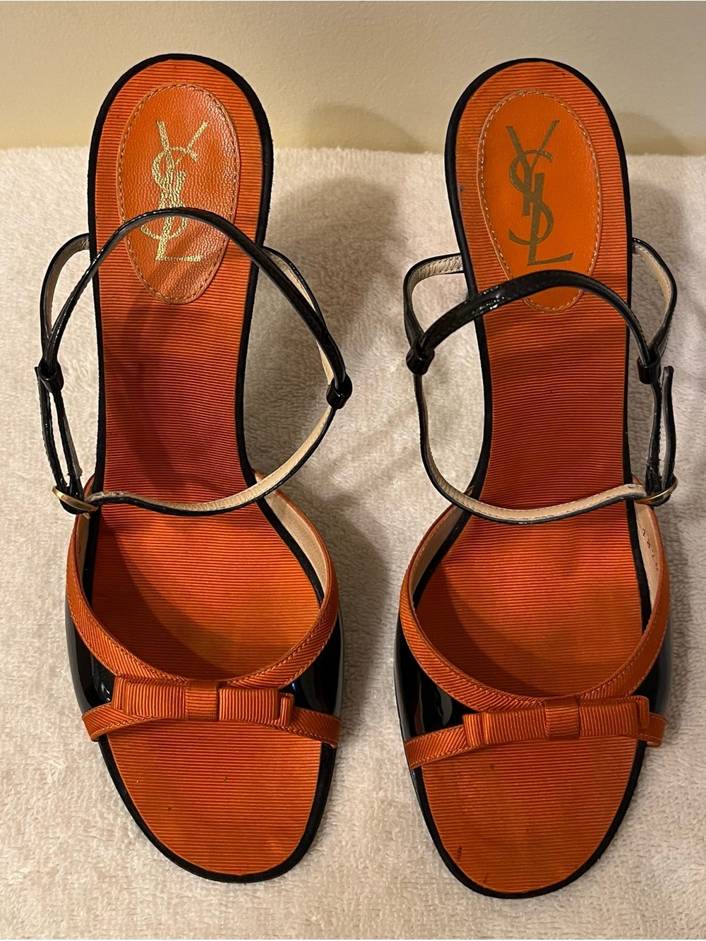 Yves Saint Laurent Orange and Black Bow Slingback Heels